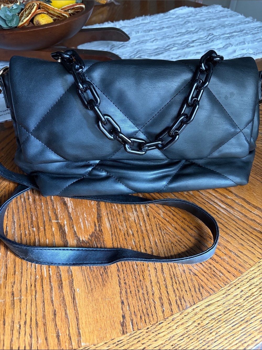 Quilted Chain-Handle Shoulder Bag in Black